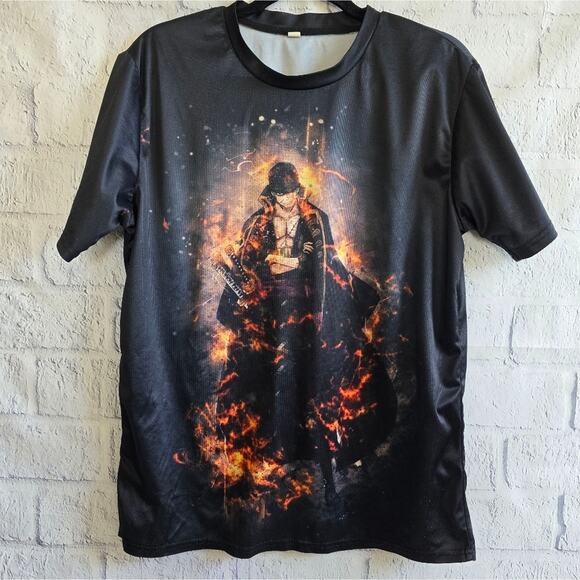 One Piece Roranoa Zoro Anime Graphic Jersey Style Dark Gray Tee Large - Picture 1 of 9